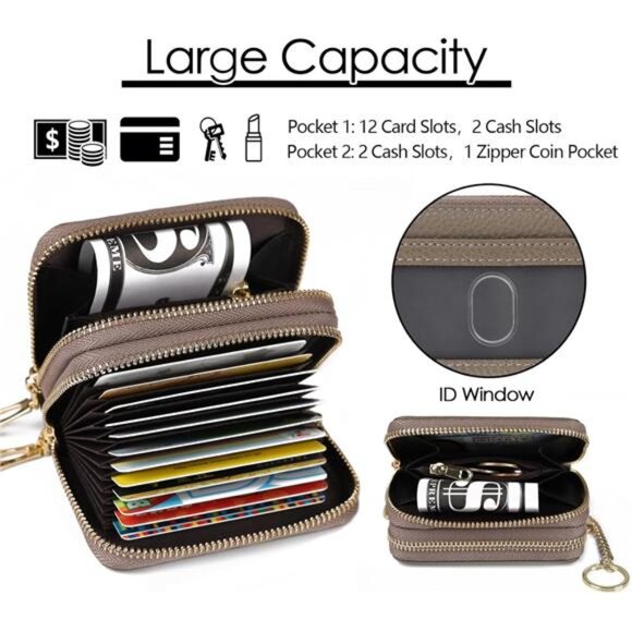 RFID Leather Card Wallet Credit Card Holder Keychain Business Wallet Women Men - Picture 4 of 7